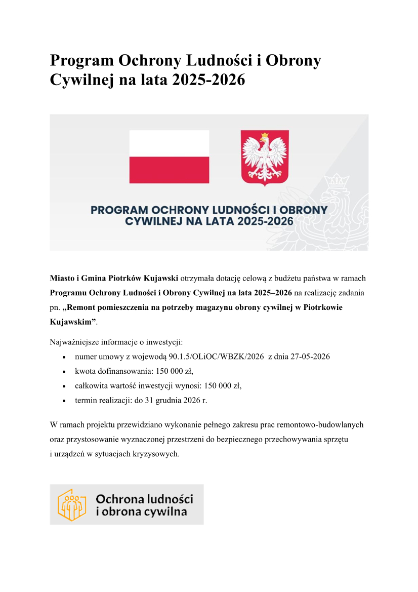 Program Ochrony Ludności i Obrony Cywilnej na lata 2025-2026